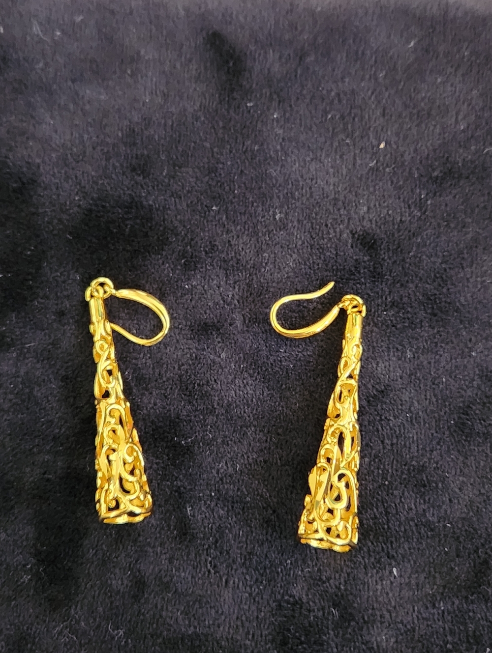 Intricate Gold Filigree Cone Drop Earrings for Women